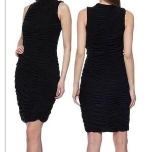 NWOT Marina Black Sleeveless Sheath Dress with Full-body Ruching, Size M
